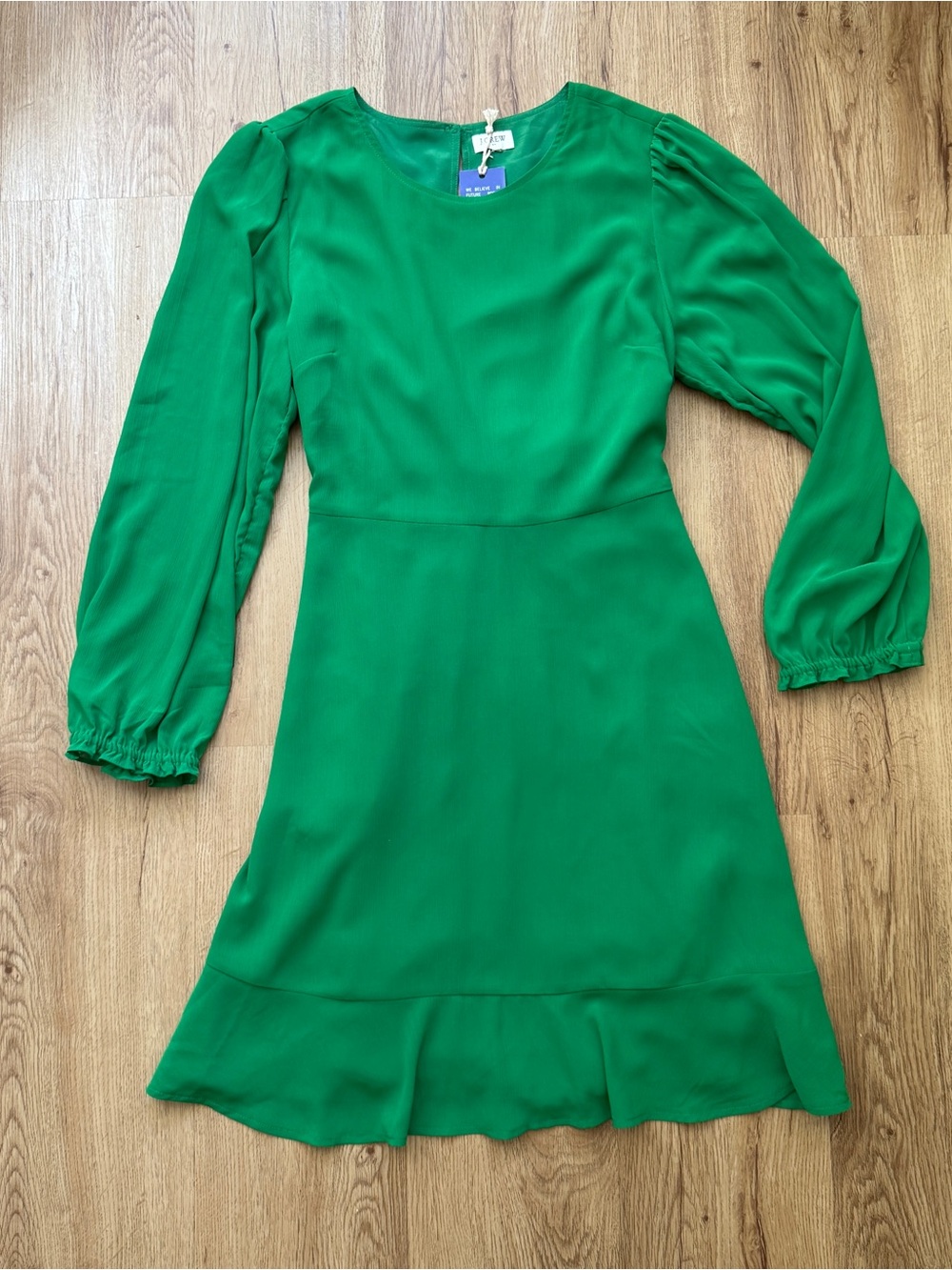 J. Crew Emerald Green Long-Sleeve Ruffle-Hem Dress